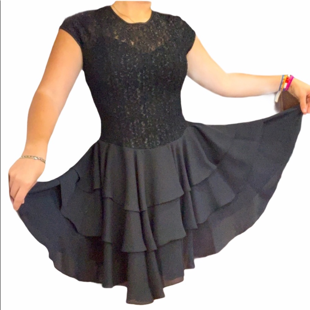 Vintage 80s Late Edition Black Ruffle Lace dress